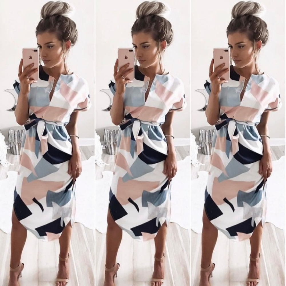 HOST PICK- Boho Summer V-neck Midi Printed Dress